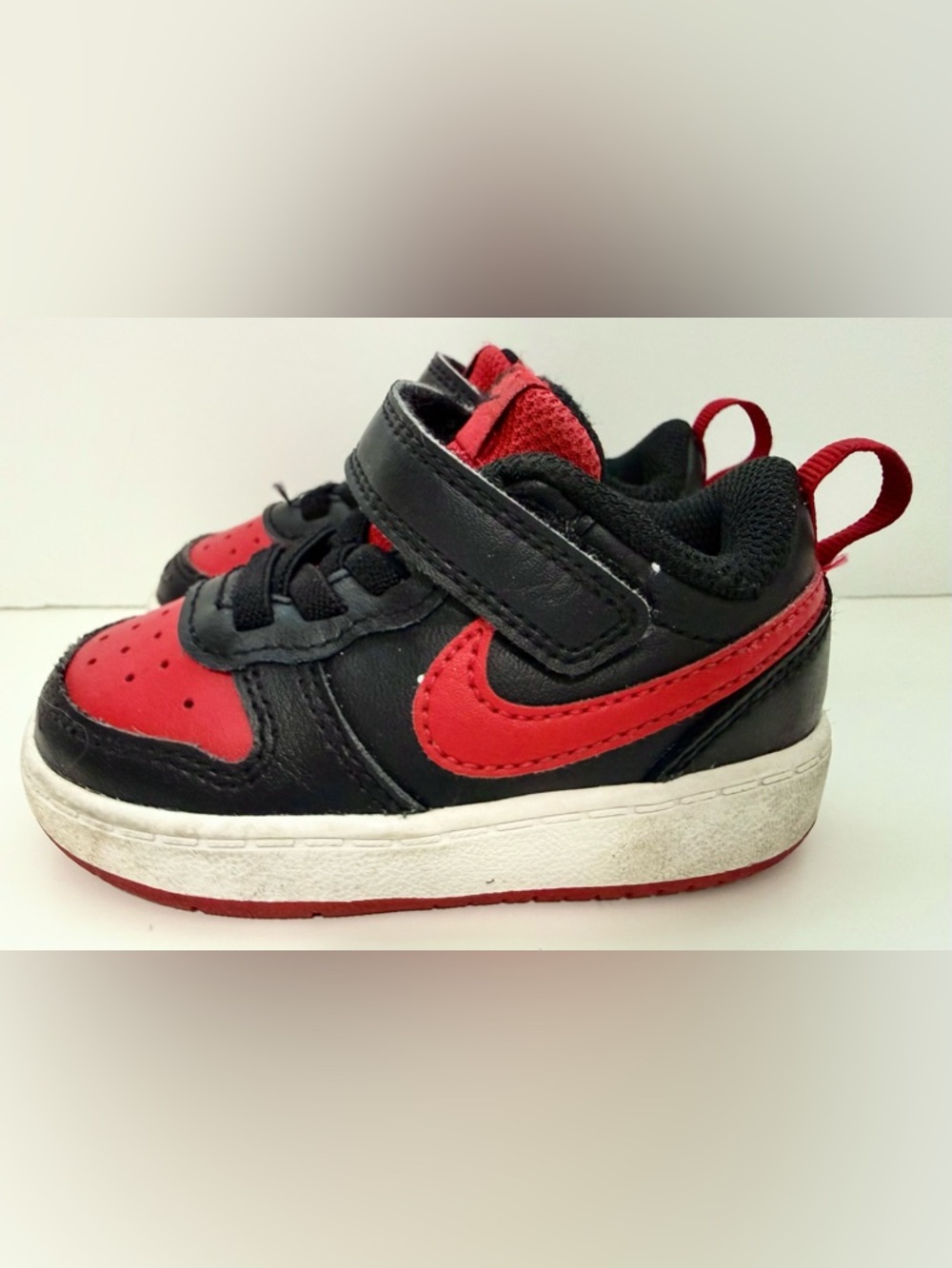 Nike Kids Black and Red Velcro Strap Sneakers - size 5C